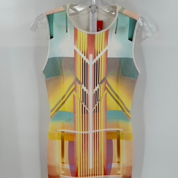 Clover Canyon Multicolor Mixed Form Fitted Dress Sz S Geometric Scuba Flattering - Picture 2 of 6